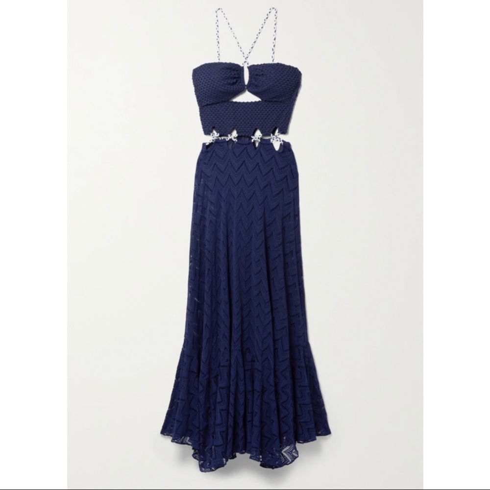 PatBo Cutout textured Jersey and open knit maxi dress in indigo NEW COLLECTION - Picture 5 of 9